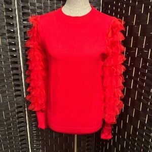 Red Vine & Love Vibrant Red Ruffle Sleeve blouse.Perfect for a party!
